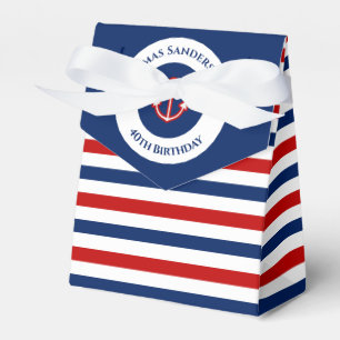 Birthday Nautical Marine Red Anchor Stripes Favour Box