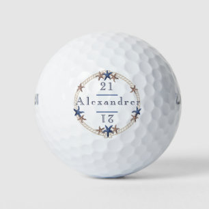 Birthday Nautical Navy Blue White Tan Starfish  Golf Balls