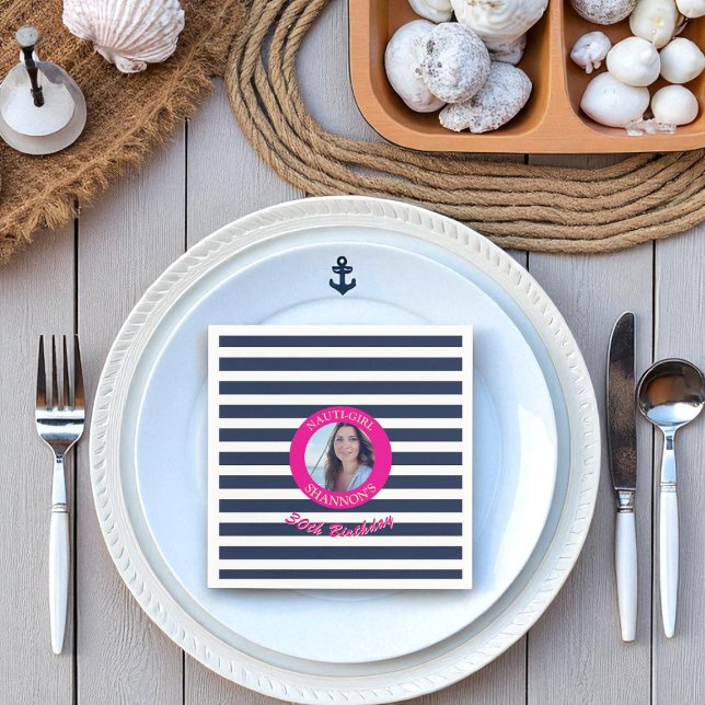 Birthday Nautical Photo Napkins Pink (Creator Uploaded)