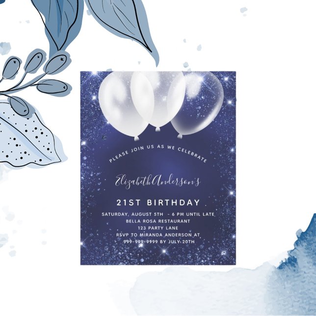Birthday navy blue balloon invitation (Creator Uploaded)