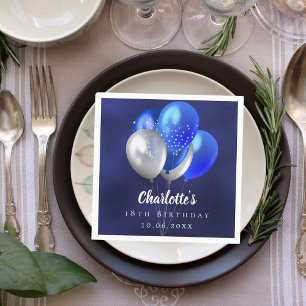 Birthday navy blue balloons napkin