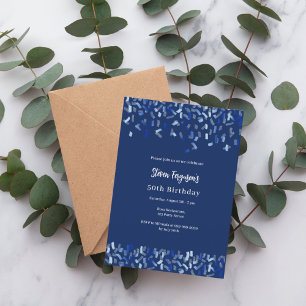 Birthday navy blue confetti invitation