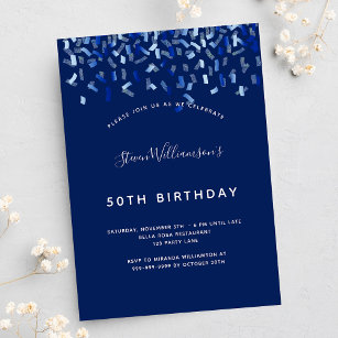 Birthday navy blue confetti men guy invitation