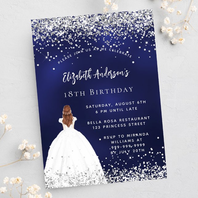 Birthday navy blue glitter dress invitation postcard (Creator Uploaded)