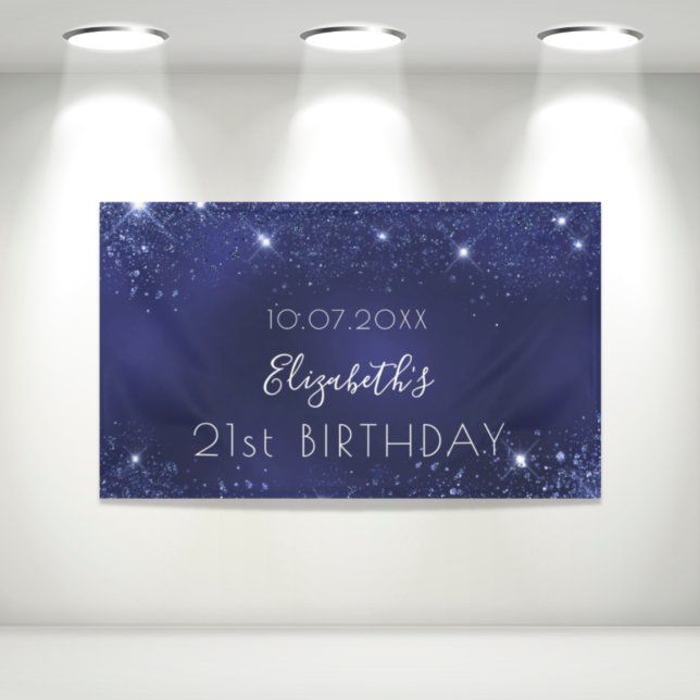 Birthday navy blue glitter dust monogram banner (Creator Uploaded)