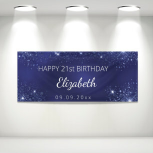 Birthday navy blue glitter dust monogram banner