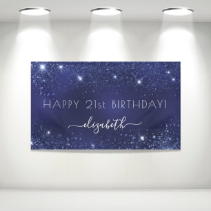 Birthday navy blue glitter dust monogram banner
