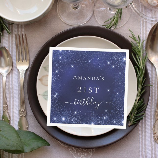 Birthday navy blue glitter dust monogram napkin (Creator Uploaded)