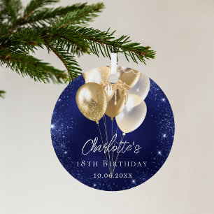 Birthday navy blue glitter gold balloons metal tree decoration
