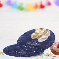 Birthday navy blue glitter gold balloons