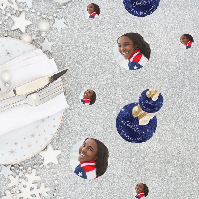 Birthday navy blue glitter gold balloons photo confetti (Creator Uploaded)