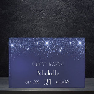 Birthday navy blue glitter name guest book