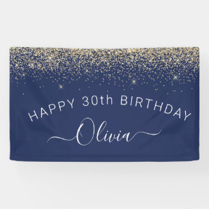 Birthday Navy Blue Gold Any Age Glitter Girly Banner