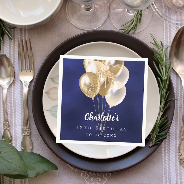Birthday navy blue gold balloons napkin (Creator Uploaded)