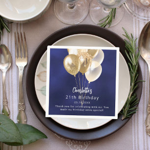 Birthday navy blue gold balloons thank you napkin