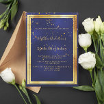 Birthday navy blue gold confetti invitation<br><div class="desc">A trendy,  modern 50th (or any age) birthday party invitation card for men,  guys,  male.   A navy blue background. The blue colour is uneven.  With a faux gold frame and golden confetti sprinkle,  golden coloured letters. Personalise and add your name and party details.
Back: blue background with confetti sprinkle.</div>