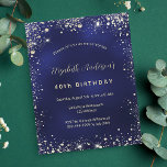 Birthday navy blue gold glitter budget invitation flyer<br><div class="desc">Please note that this invitation is on flyer paper and very thin. Envelopes are not included. For thicker invitations (same design) please visit our store. A navy blue background, decorated with faux gold glitter dust. The blue colour is uneven. Personalise and add your name and details. The name is written...</div>