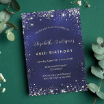 Birthday navy blue gold glitter glamourous invitation<br><div class="desc">A navy blue background,  decorated with faux light gold glitter,  sparkles. The blue colour is uneven. Personalise and add your name and details.  The name is written with a modern hand lettered style script.</div>