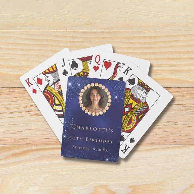 Birthday navy blue gold photo diamonds playing cards (Creator Uploaded)
