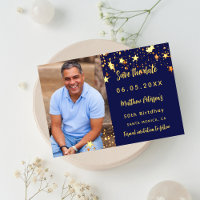 Birthday navy blue gold photo save the date