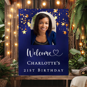 Birthday navy blue gold stars arch photo welcome poster