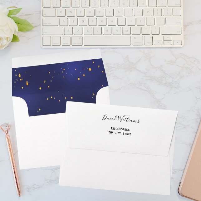 Birthday navy blue golden confetti envelope (Creator Uploaded)