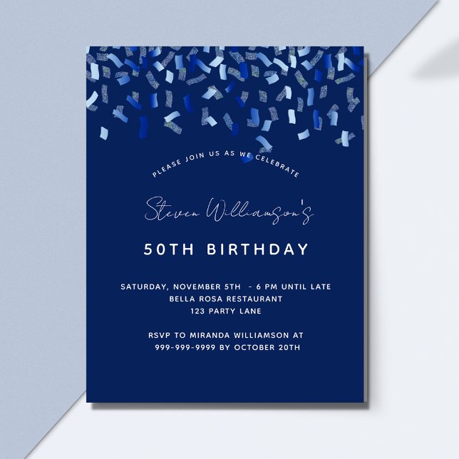 Birthday navy blue men guy budget invitation flyer (Creator Uploaded)