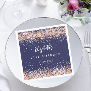 Birthday navy blue rose gold confetti napkin