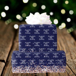 Birthday navy blue rose gold name elegant wrapping paper<br><div class="desc">Elegant,  classic,  glamourous and feminine style party wrapping paper. A navy blue background decorated with rose gold confetti
Personalise and add a name and age.</div>