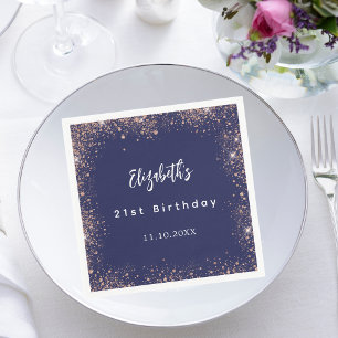Birthday navy blue rose gold sparkles napkin