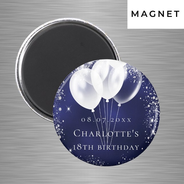Birthday navy blue silver balloons save the date magnet (Creator Uploaded)