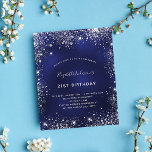 Birthday navy blue silver budget invitation flyer<br><div class="desc">Please note that this invitation is on flyer paper and very thin. Envelopes are not included. For thicker invitations (same design) please visit our store. A modern, stylish and glamourous invitation for a 21st (or any age) birthday party. A navy blue background, decorated with faux silver glitter dust. Personalise and...</div>