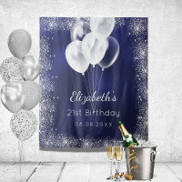 Birthday navy blue silver glitter balloons name