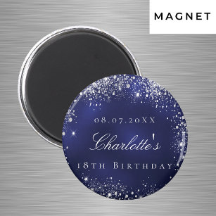 Birthday navy blue silver glitter name magnet