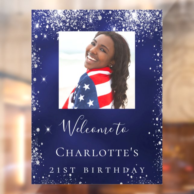 Birthday navy blue silver glitter photo welcome (Sheet 2)