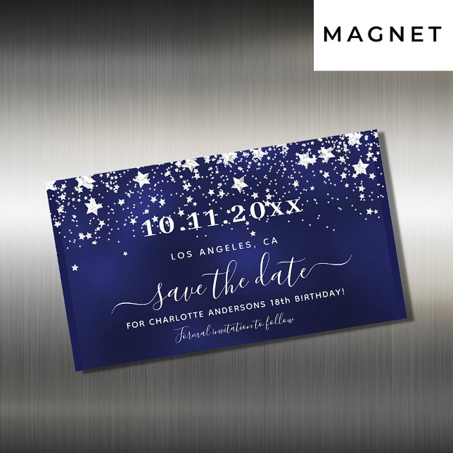 Birthday navy blue silver save date magnet (Creator Uploaded)