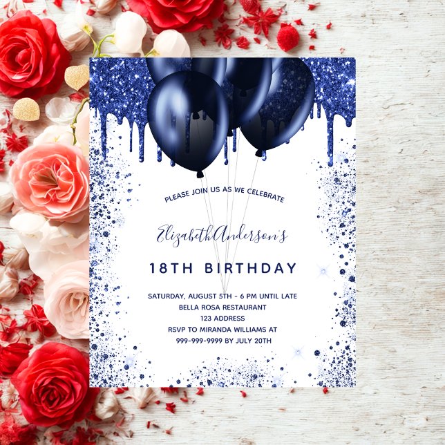 Birthday navy blue white budget invitation flyer (Creator Uploaded)