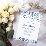Birthday navy blue white confetti men guy invitation<br><div class="desc">A modern,  elegant and invitation.  A white background decorated with blue confetti.  Personalise and add a name and details. Blue text.</div>