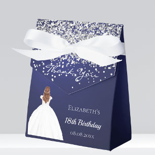 Birthday navy blue white dress party favour box