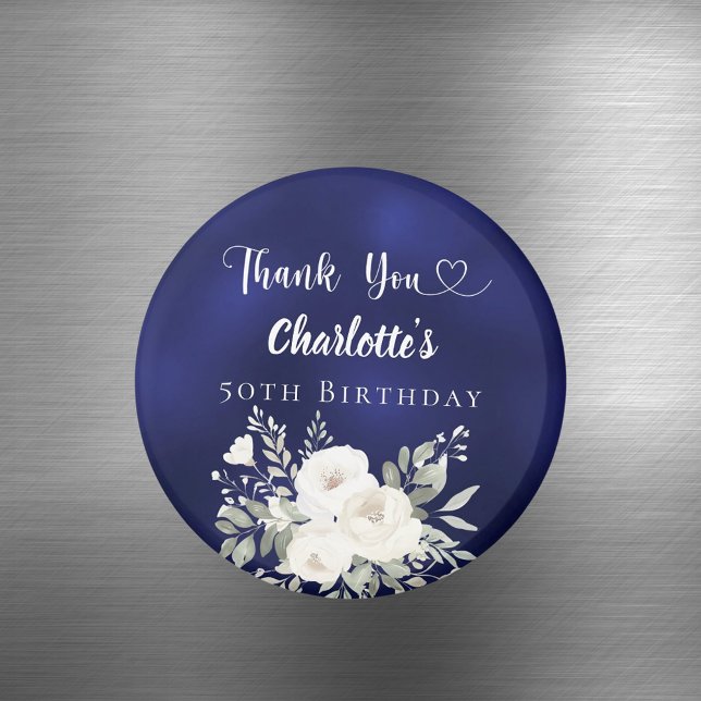 Birthday navy blue white flowers Thank You Magnet (Creator Uploaded)