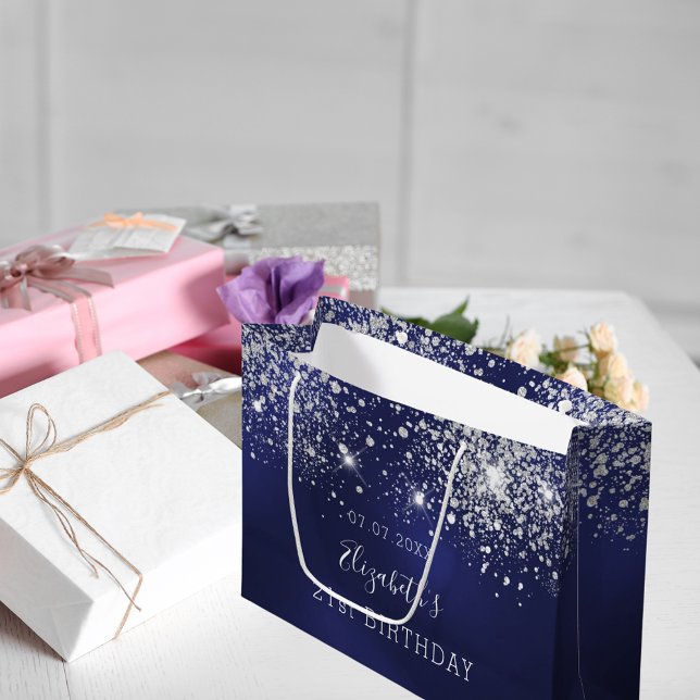 Birthday navy blue white glitter large gift bag (Creator Uploaded)