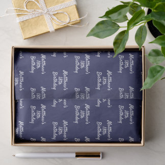 Birthday navy blue white name script minimalist tissue paper