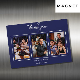 Birthday navy blue white photo guy thank you magne magnetic invitation
