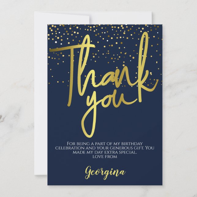 Birthday Navy Gold Typography Thank You Card (Front)