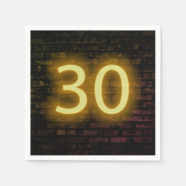 Birthday Neon 30 Sign on Brick Wall Napkin (Front)