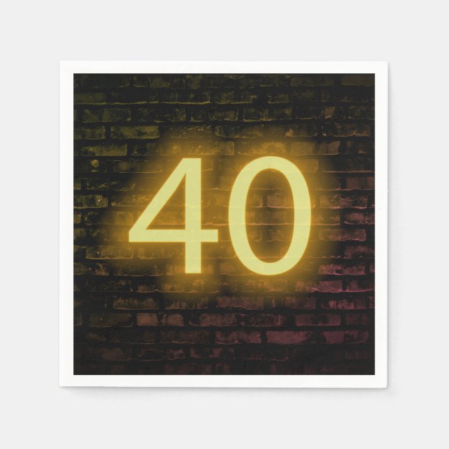 Birthday Neon 40 Sign on Brick Wall  Napkin (Front)