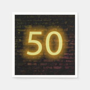 Birthday Neon 50 Sign on Brick Wall   Napkin