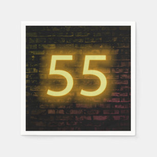 Birthday Neon 55 Sign on Brick Wall Napkin