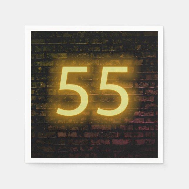 Birthday Neon 55 Sign on Brick Wall Napkin (Front)