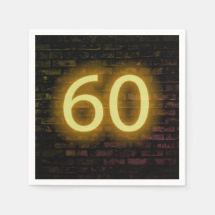 Birthday Neon 60 Sign on Brick Wall  Napkin